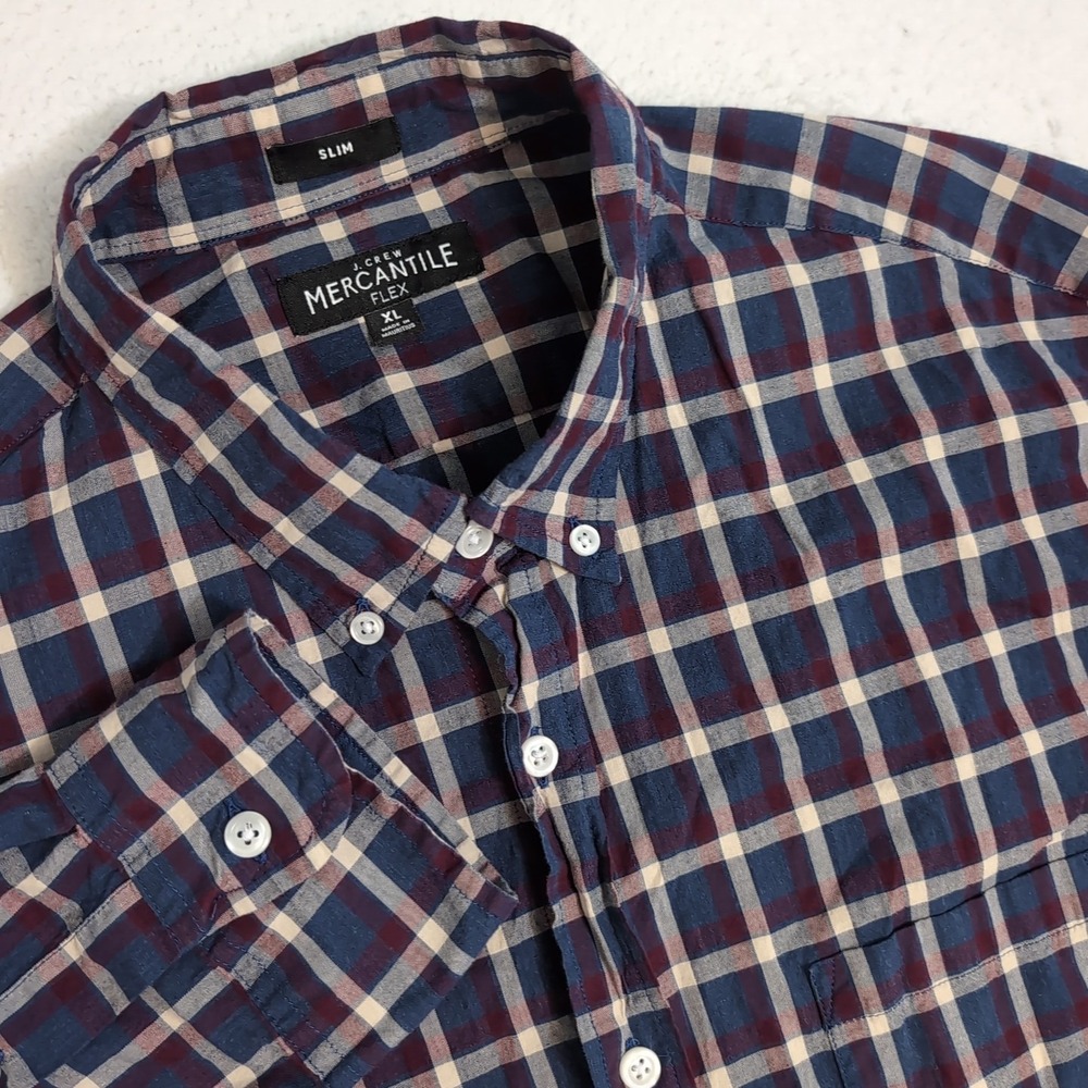 J.Crew Mercantile Flex Men's Slim Fit XL Blue Red Plaid Button Down